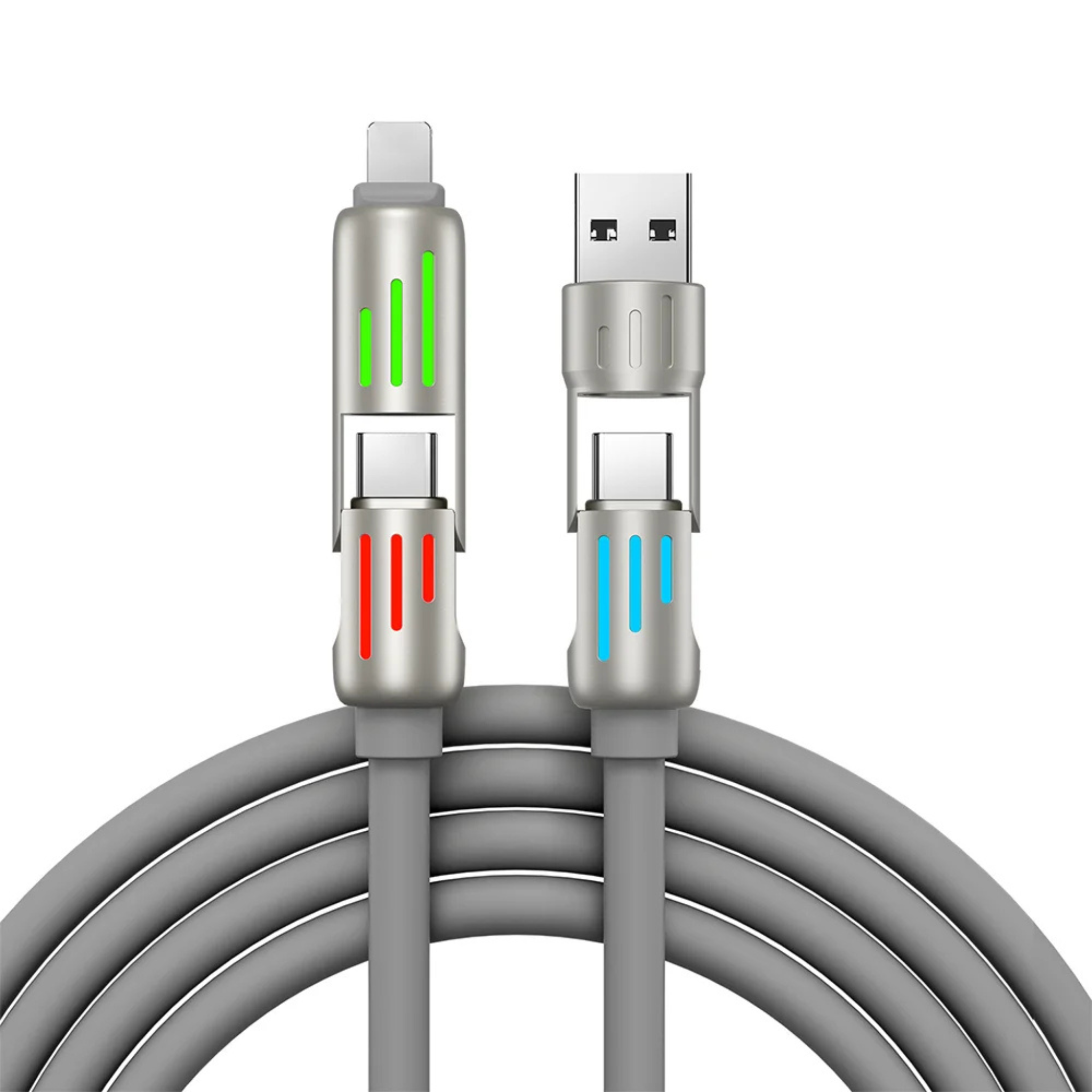 Cable de Carga 4 en 1 con Luz LED – Carga Rápida y Multifuncional para Dispositivos Móviles