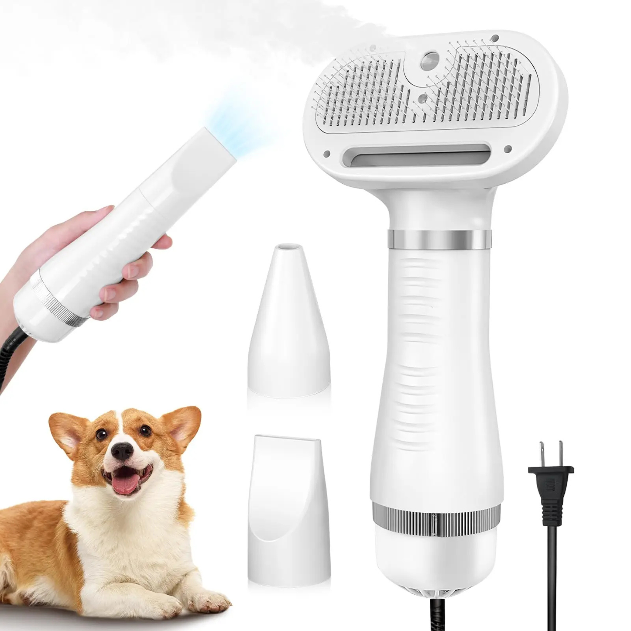 Cepillo de Vapor para Mascotas con Vapor y Autolimpieza – 4 en 1 - Elimina Pelos Sueltos y Desenreda con Facilidad