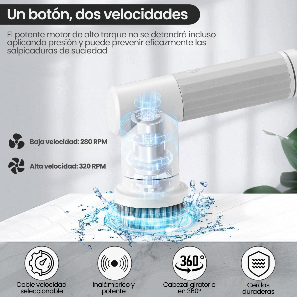 Cepillo de Limpieza Eléctrico 6 en 1 Recargable USB – Ideal para Cocina y Baño