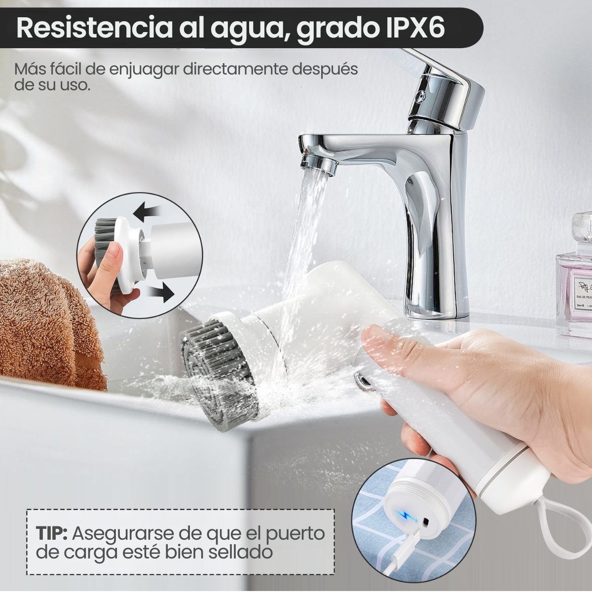 Cepillo de Limpieza Eléctrico 6 en 1 Recargable USB – Ideal para Cocina y Baño