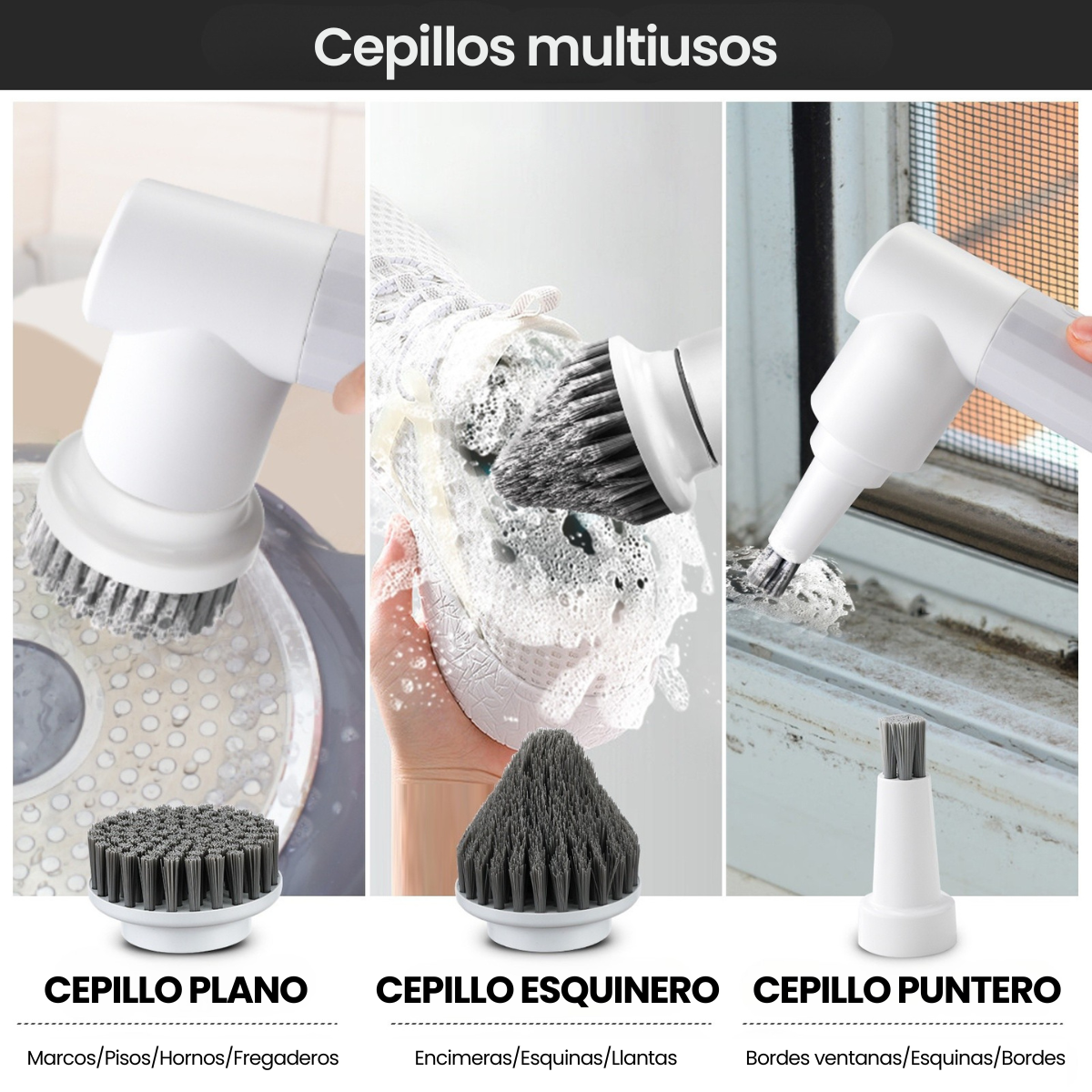 Cepillo de Limpieza Eléctrico 6 en 1 Recargable USB – Ideal para Cocina y Baño