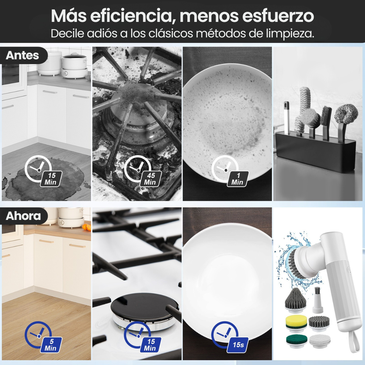 Cepillo de Limpieza Eléctrico 6 en 1 Recargable USB – Ideal para Cocina y Baño