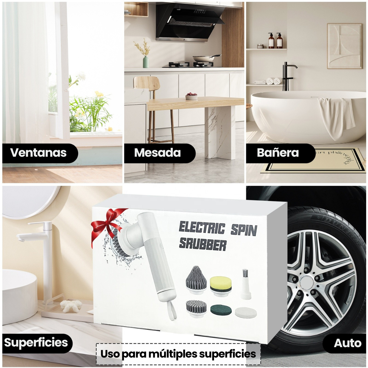 Cepillo de Limpieza Eléctrico 6 en 1 Recargable USB – Ideal para Cocina y Baño