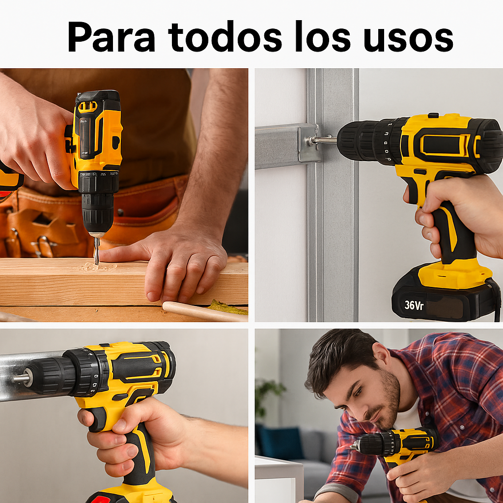 Taladro/Destornillador Inalámbrico Recargable 2 Velocidades + 24 Accesorios Incluidos – Con percutor - 1150 RPM - 2 BaterĂas de Litio