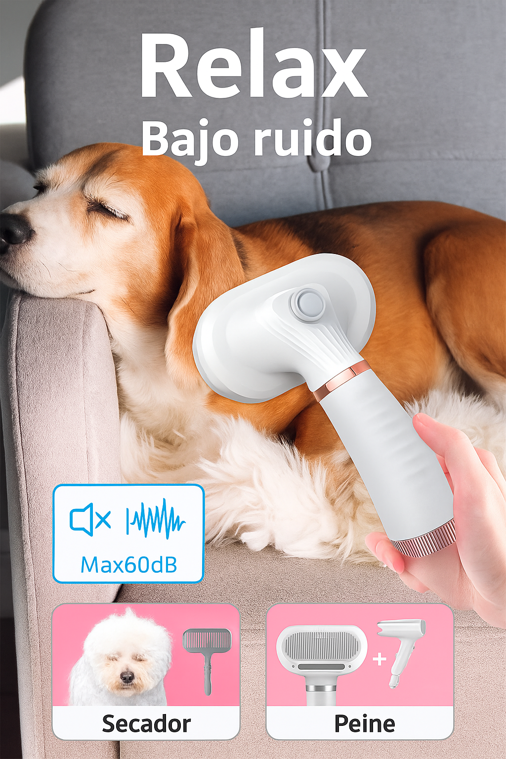 Cepillo de Vapor para Mascotas con Vapor y Autolimpieza – 4 en 1 - Elimina Pelos Sueltos y Desenreda con Facilidad