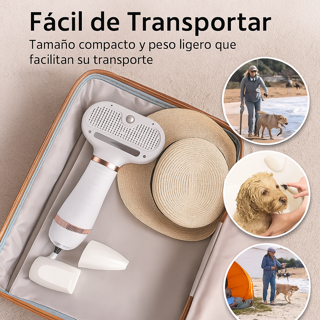 Cepillo de Vapor para Mascotas con Vapor y Autolimpieza – 4 en 1 - Elimina Pelos Sueltos y Desenreda con Facilidad