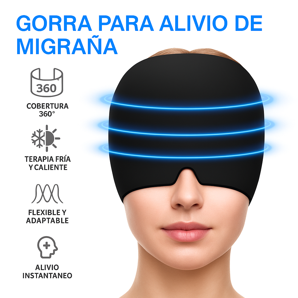 Gorro de Gel Frío para Alivio de Migrañas y Dolores de Cabeza