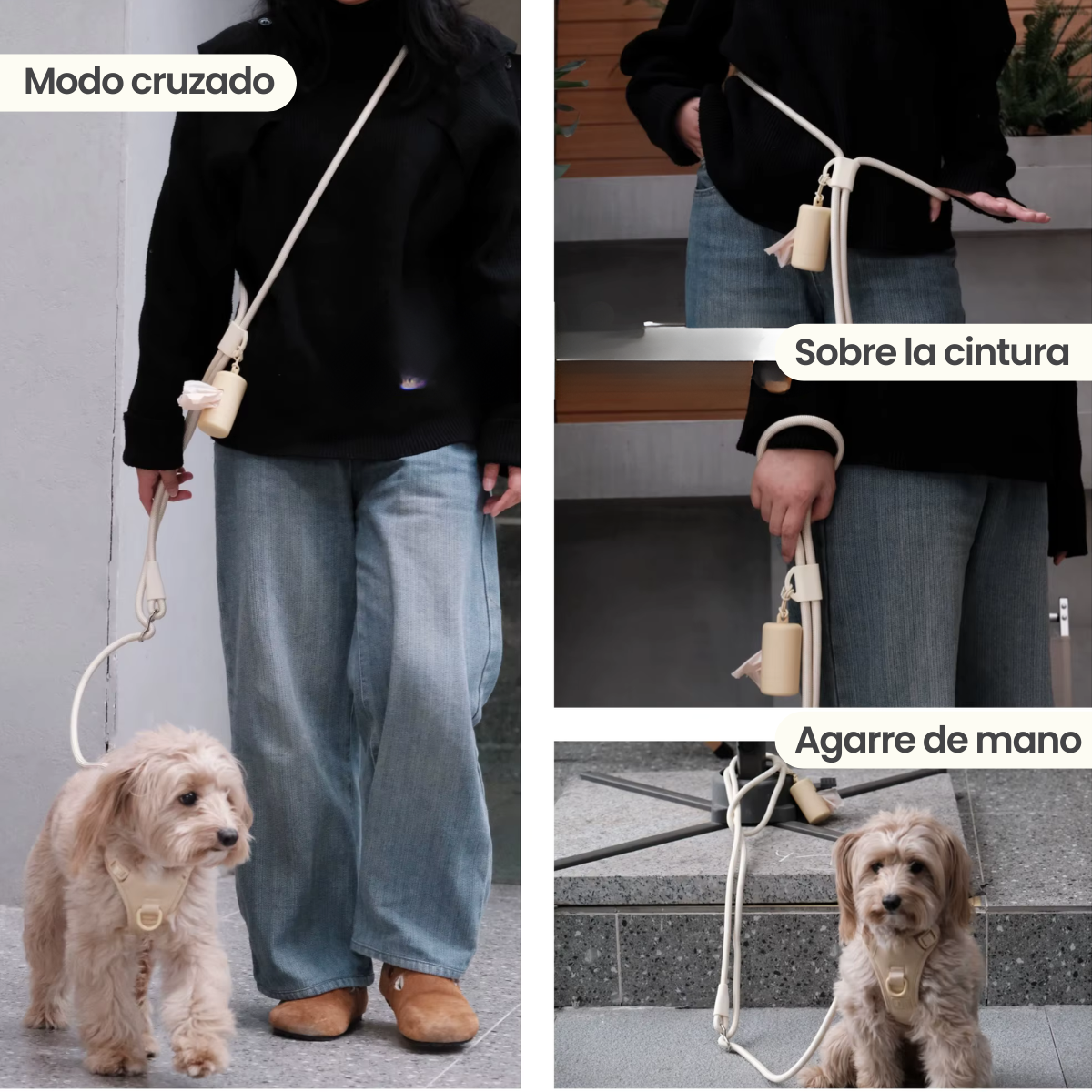 Correa para Perro 4 en 1 – Uso Manos Libres, Diseño Cruzado, Cintura o Tradicional