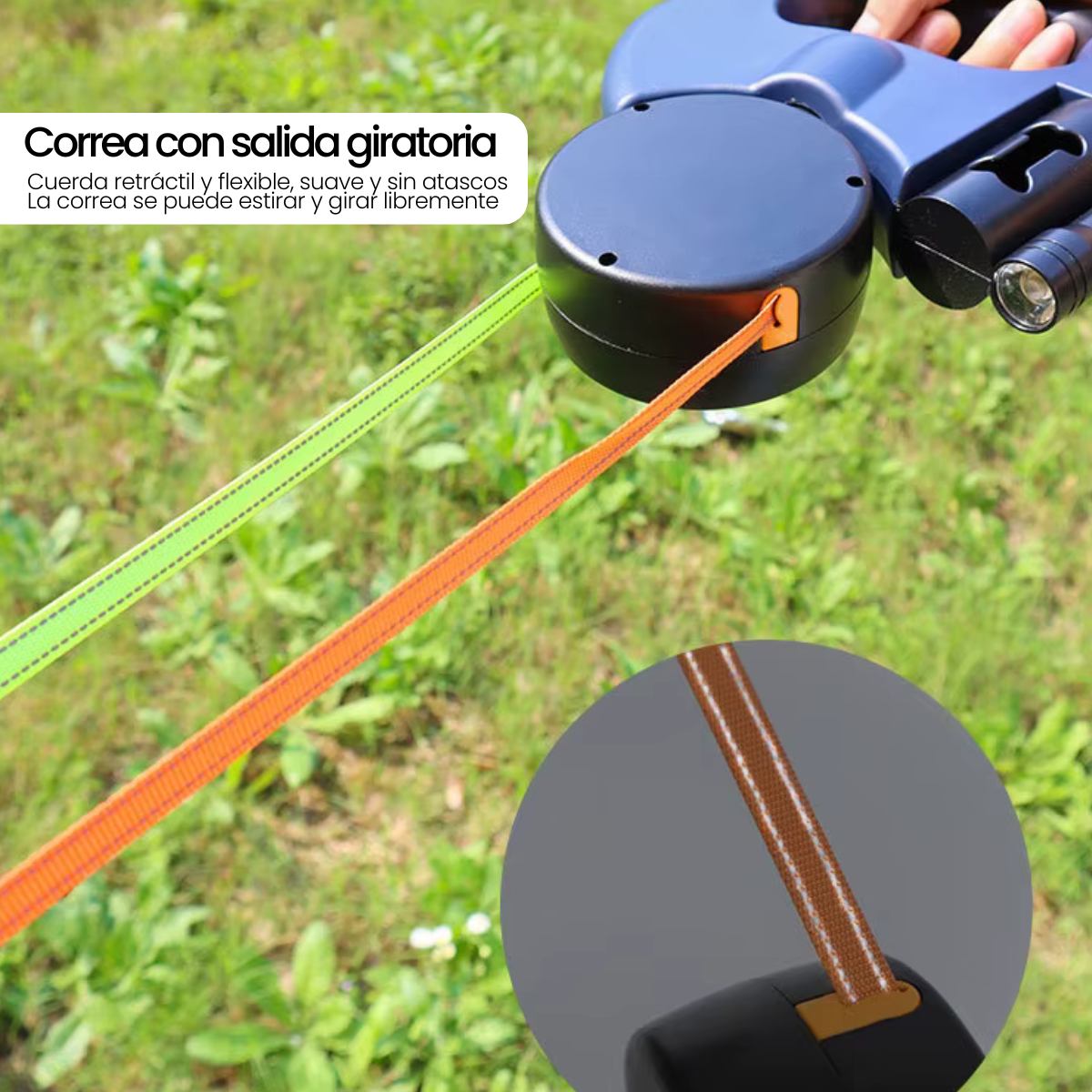 Correa Retráctil 2 en 1 para Perros con Luz LED y Dispensador de Bolsas – Antienredo y Ergonómica