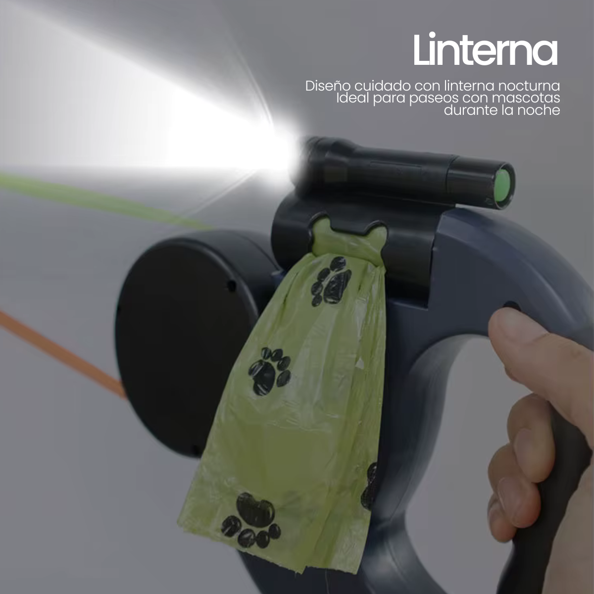 Correa Retráctil 2 en 1 para Perros con Luz LED y Dispensador de Bolsas – Antienredo y Ergonómica