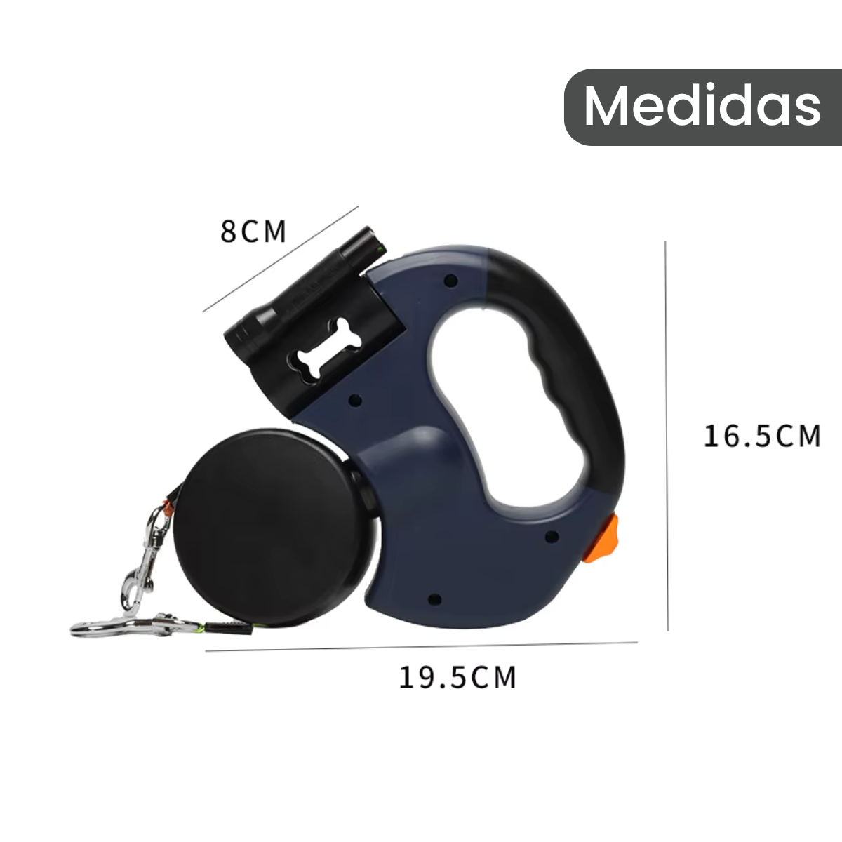 Correa Retráctil 2 en 1 para Perros con Luz LED y Dispensador de Bolsas – Antienredo y Ergonómica