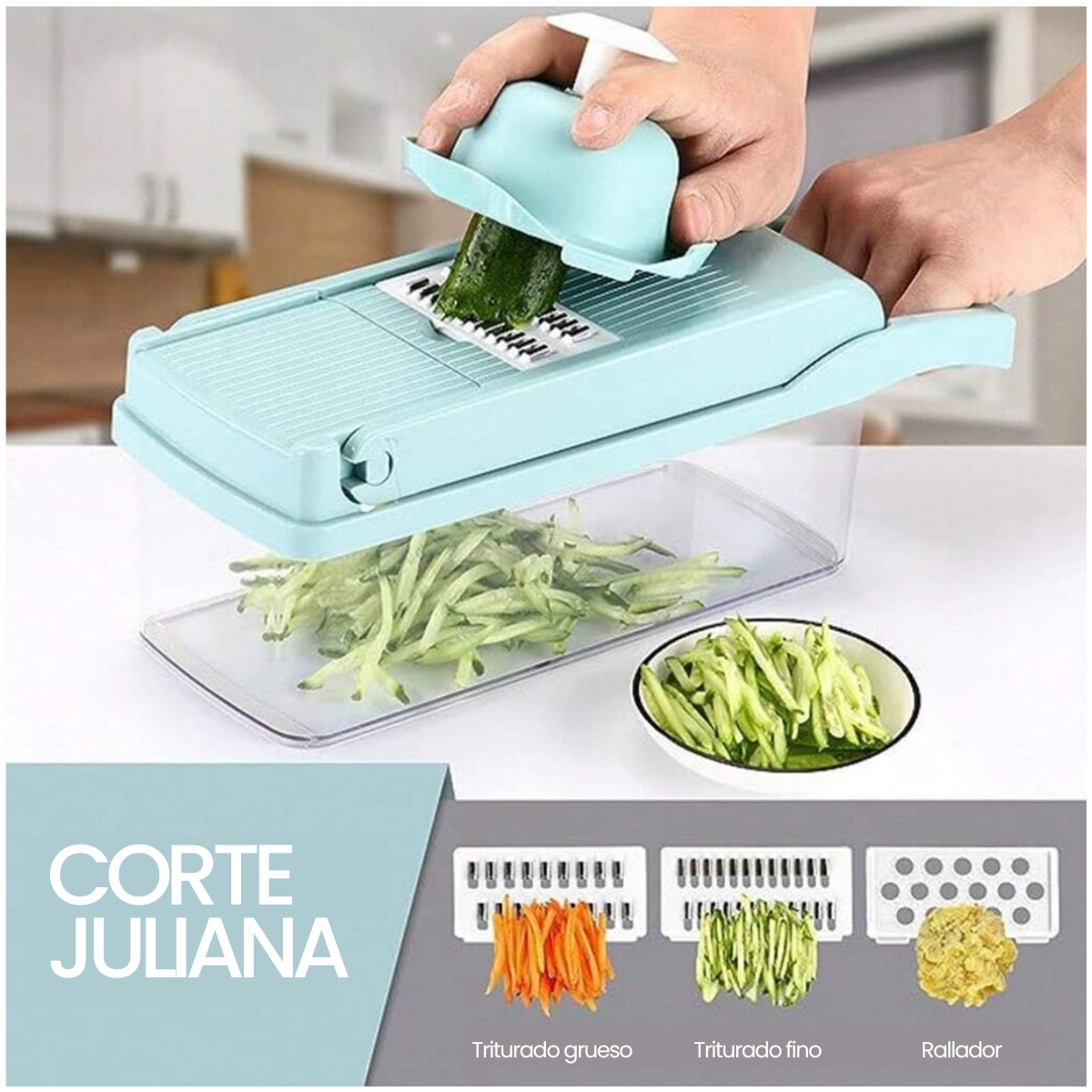Cortador 15 en 1 para Frutas y Verduras con Recipiente – Ideal para Ensaladas y Preparaciones Rápidas