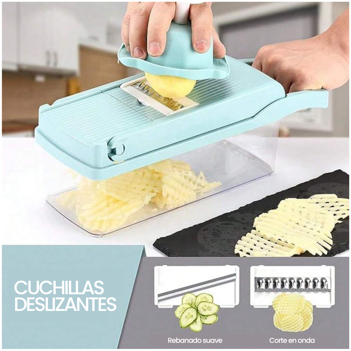 Cortador 15 en 1 para Frutas y Verduras con Recipiente – Ideal para Ensaladas y Preparaciones Rápidas