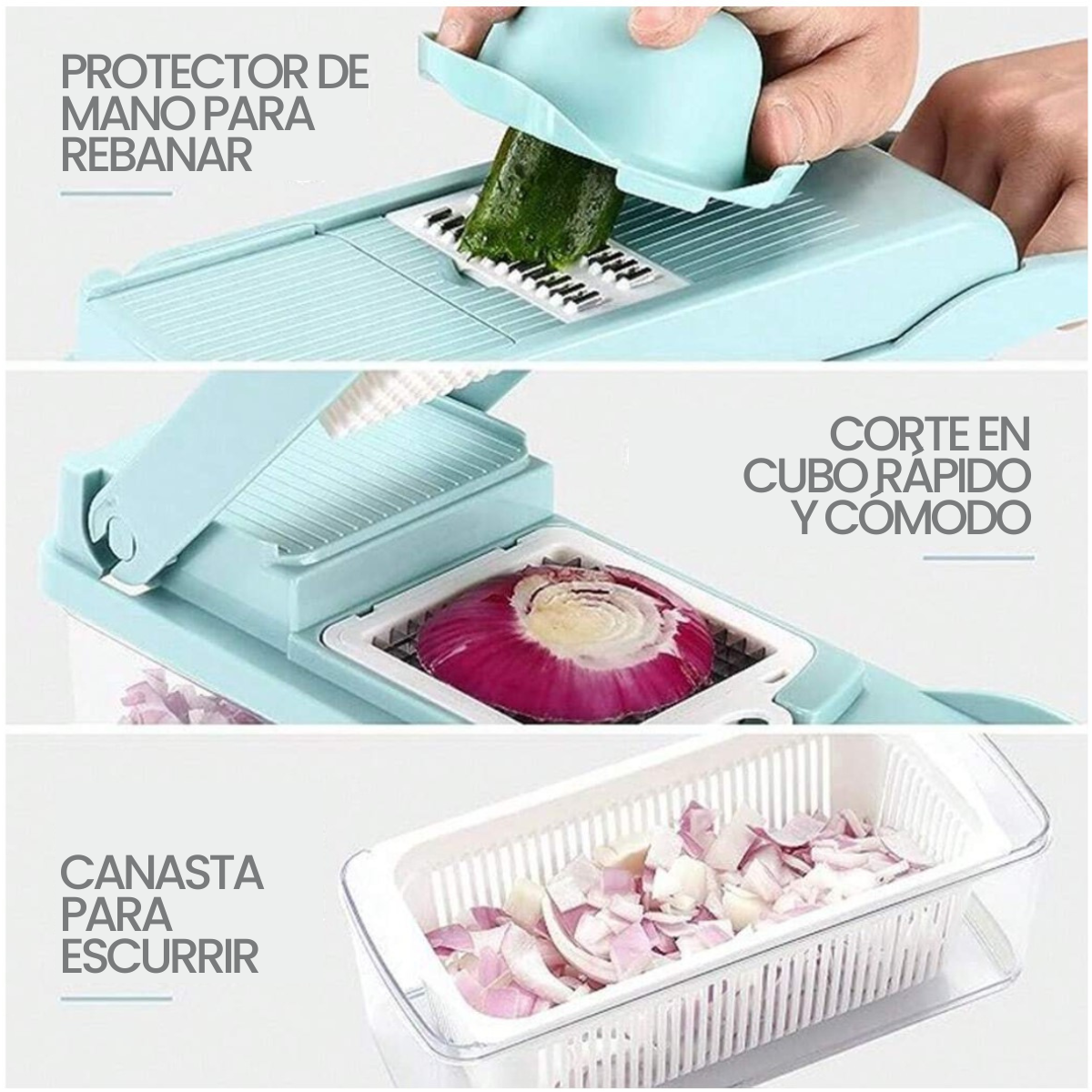 Cortador 15 en 1 para Frutas y Verduras con Recipiente – Ideal para Ensaladas y Preparaciones Rápidas
