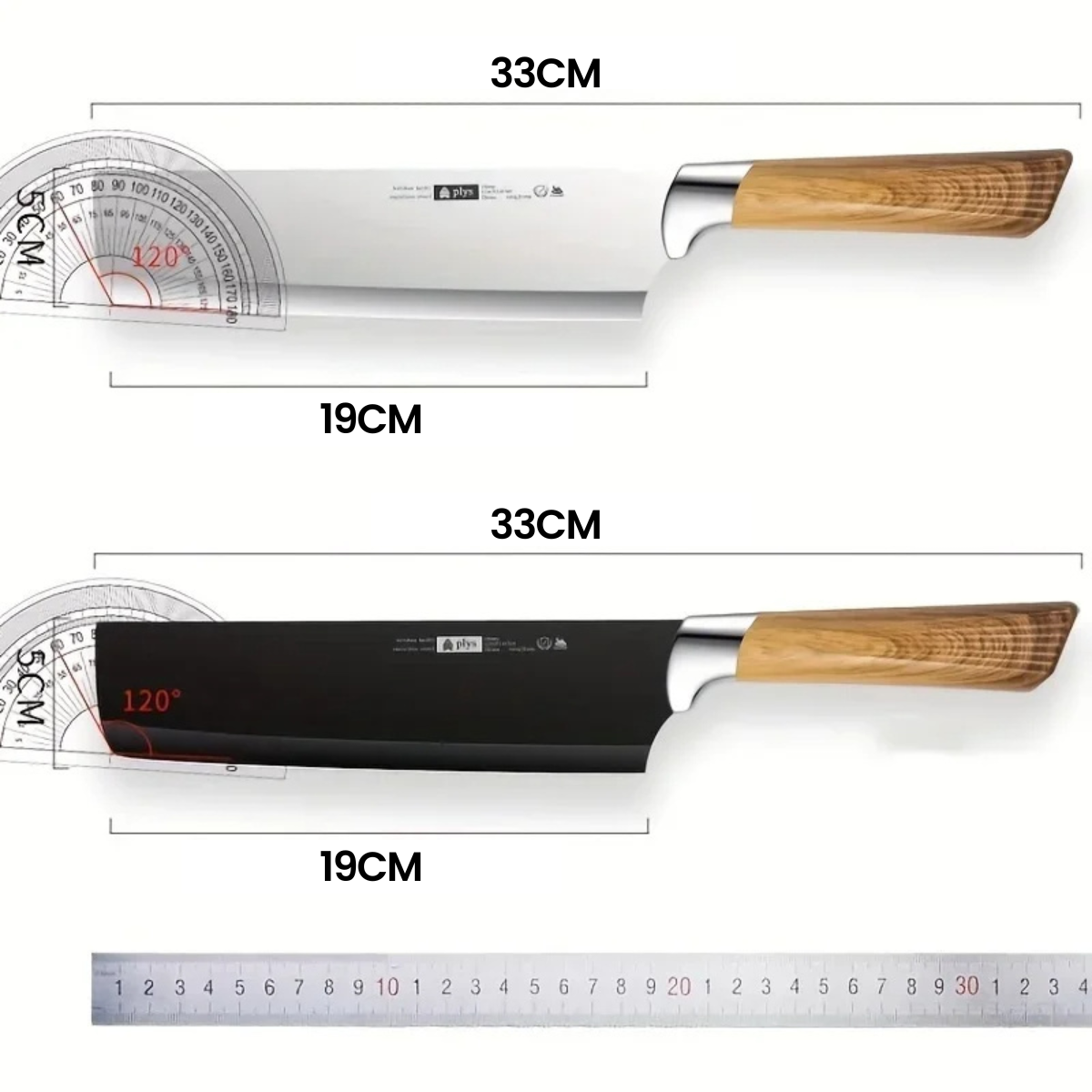 Cuchilla Japonesa Nakiri 19cm PLYS – Hoja Fina de Acero Inoxidable + Revestimiento Antiadherente para Verduras, Frutas y Carnes