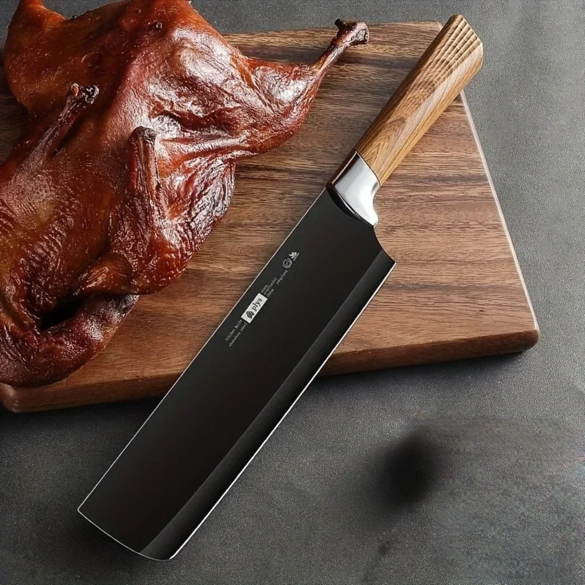 Cuchilla Japonesa Nakiri 19cm PLYS – Hoja Fina de Acero Inoxidable + Revestimiento Antiadherente para Verduras, Frutas y Carnes