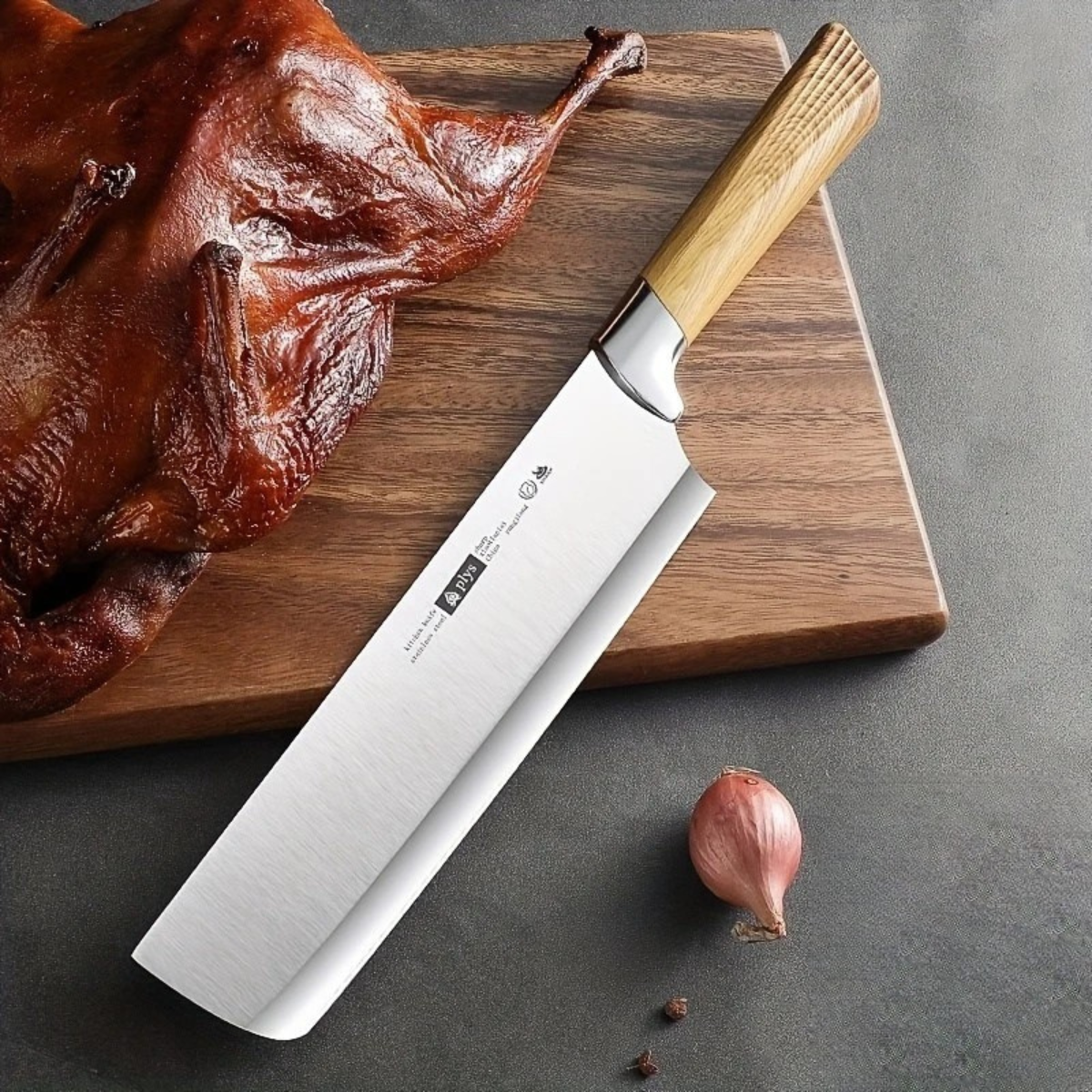 Cuchilla Japonesa Nakiri 19cm PLYS – Hoja Fina de Acero Inoxidable + Revestimiento Antiadherente para Verduras, Frutas y Carnes