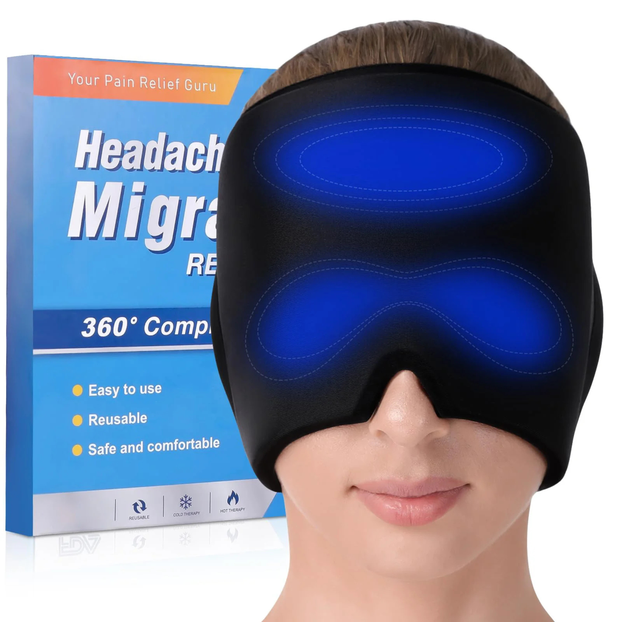 Gorro de Gel Frío para Alivio de Migrañas y Dolores de Cabeza