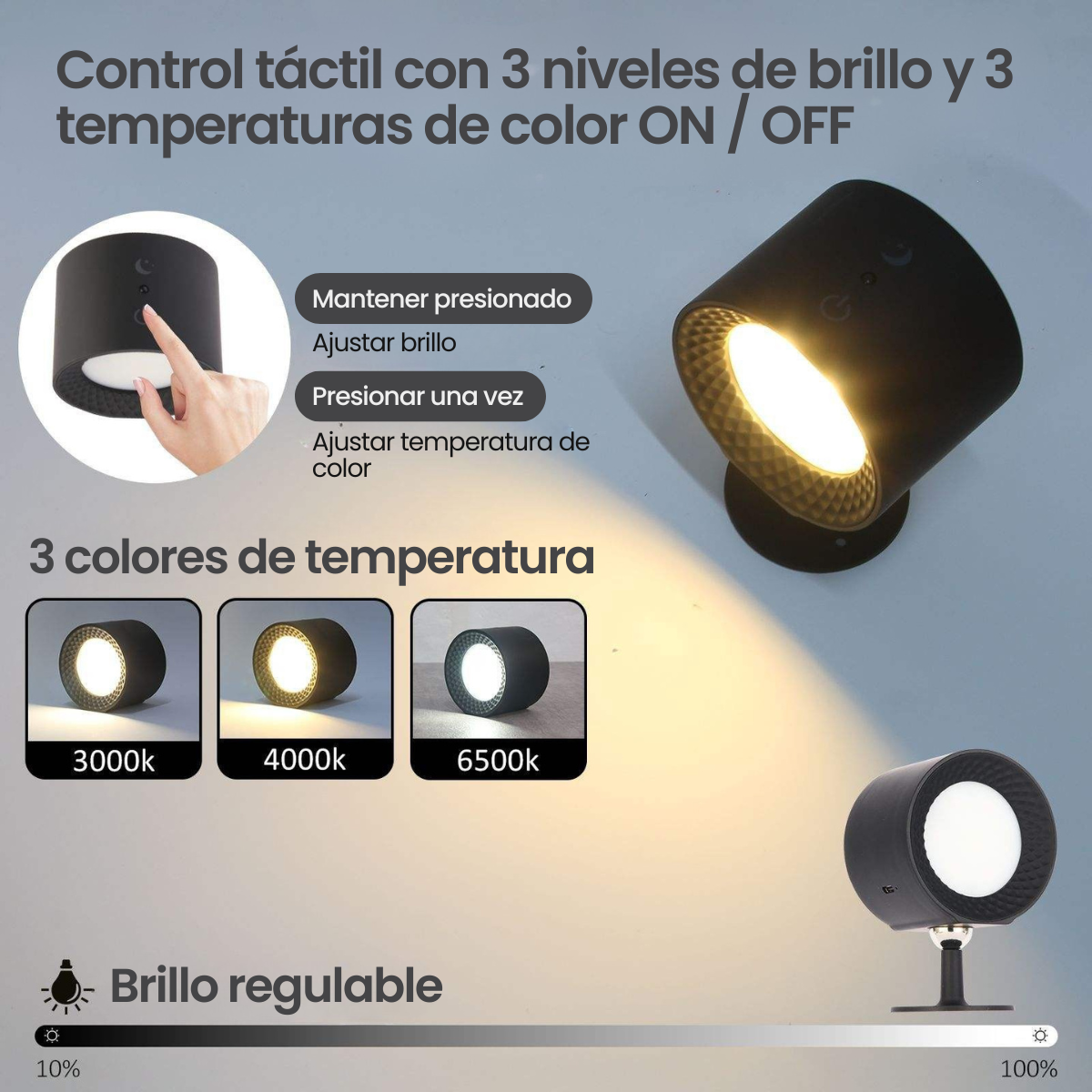 Lámpara LED Recargable con Doble Fuente de Luz y Base Magnética