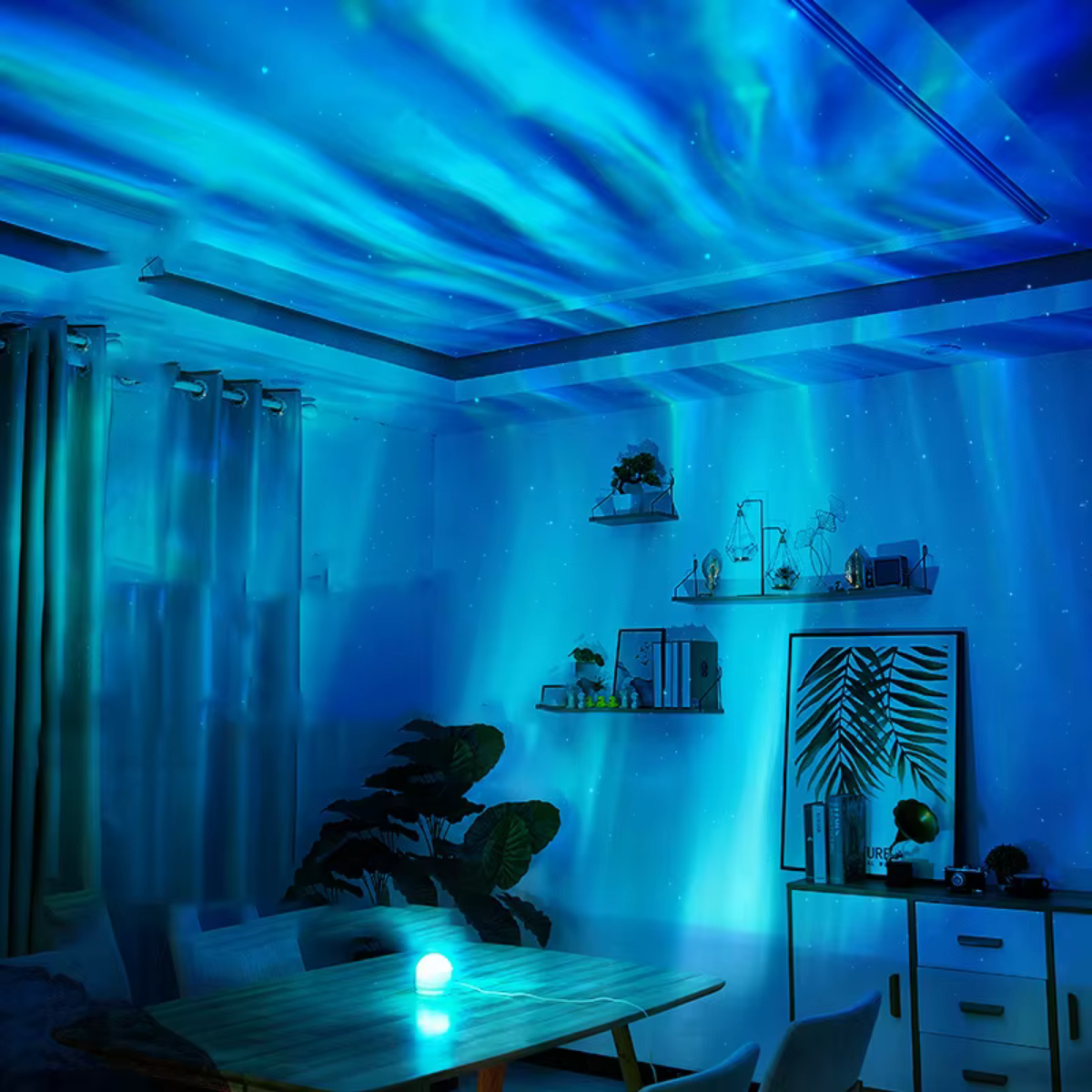 Lámpara Proyectora de Auroras Boreales RGB con Rotación – Iluminación Ambiental para Hogar y Oficina