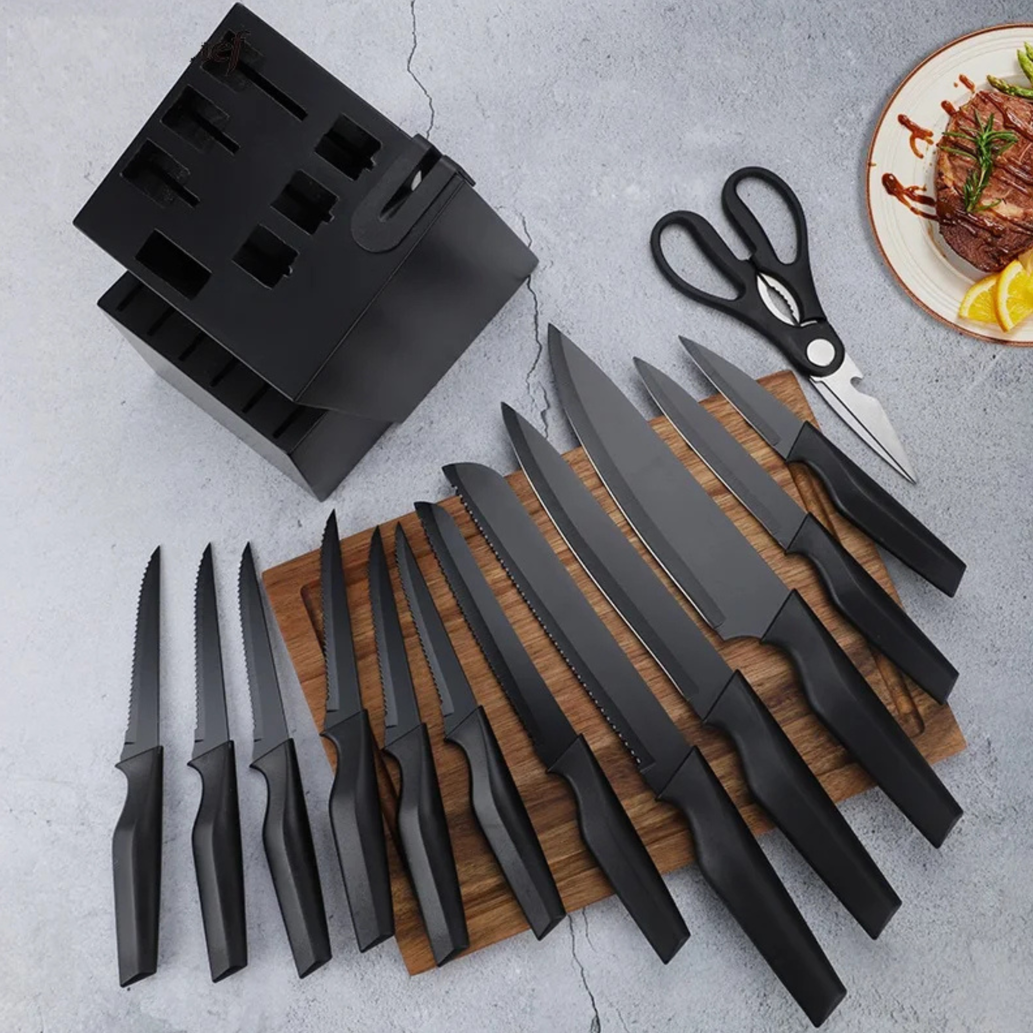 Juego de Cuchillos de Cocina Profesional de 14 Piezas de Acero al Carbono