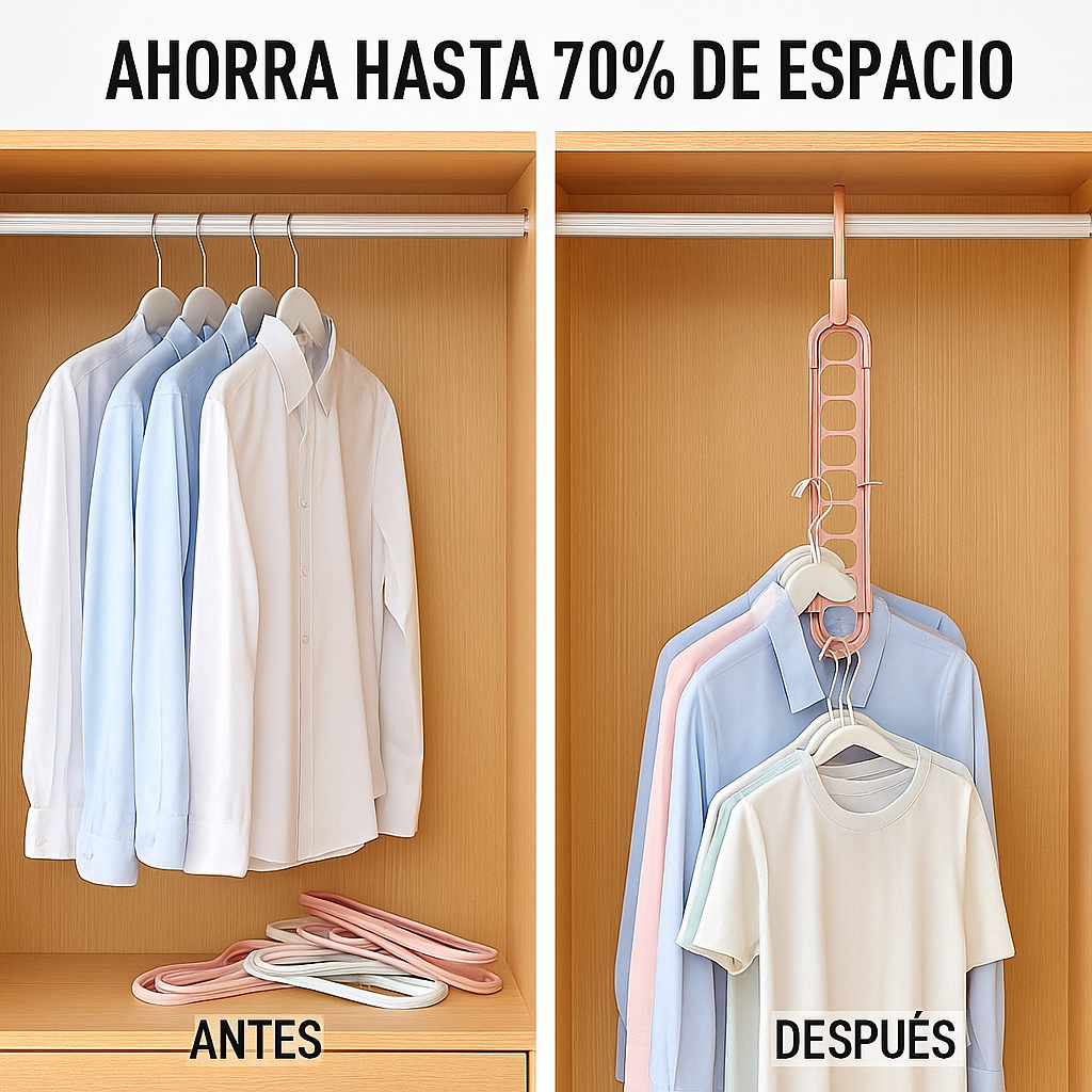 Percha Multiposición 9 Espacios con Giro 360° - Pack x10 – Ahorra y Organiza Espacio
