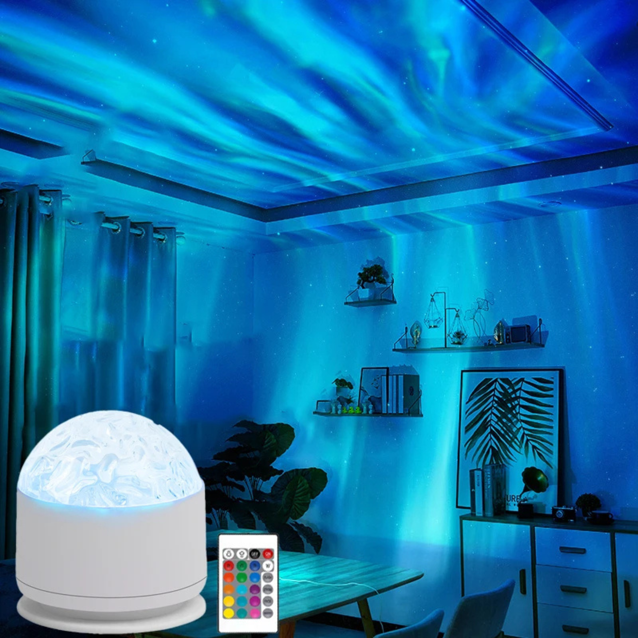 Lámpara Proyectora de Auroras Boreales RGB con Rotación – Iluminación Ambiental para Hogar y Oficina