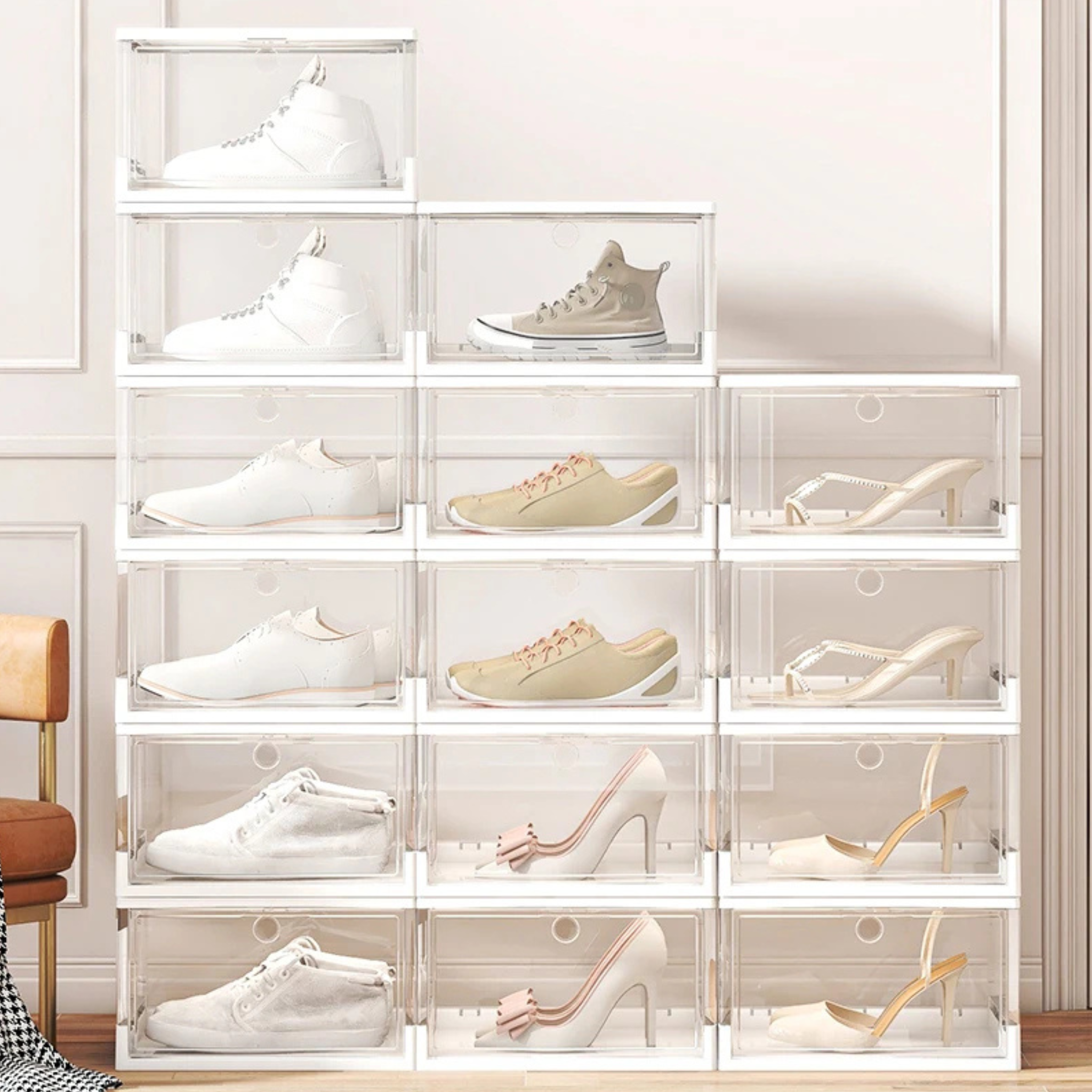 Caja de Almacenamiento para Calzado – Plegable, Apilable y con Puerta Transparente