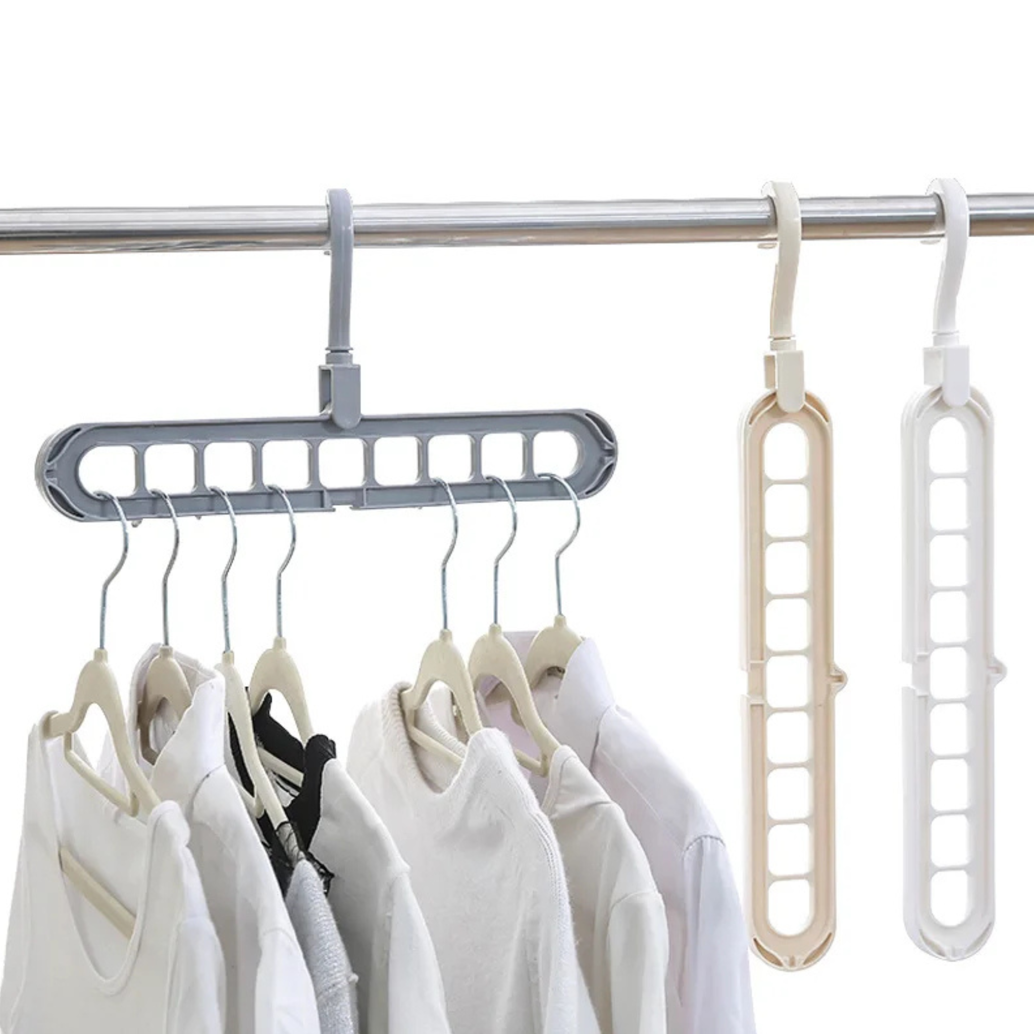 Percha Multiposición 9 Espacios con Giro 360° - Pack x10 – Ahorra y Organiza Espacio