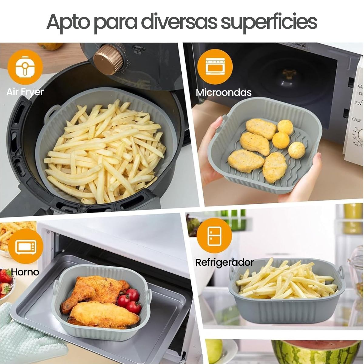 Molde / bandeja de Silicona para Air Fryer (pack de 3) – Antiadherente, Reutilizable y Fácil de Limpiar
