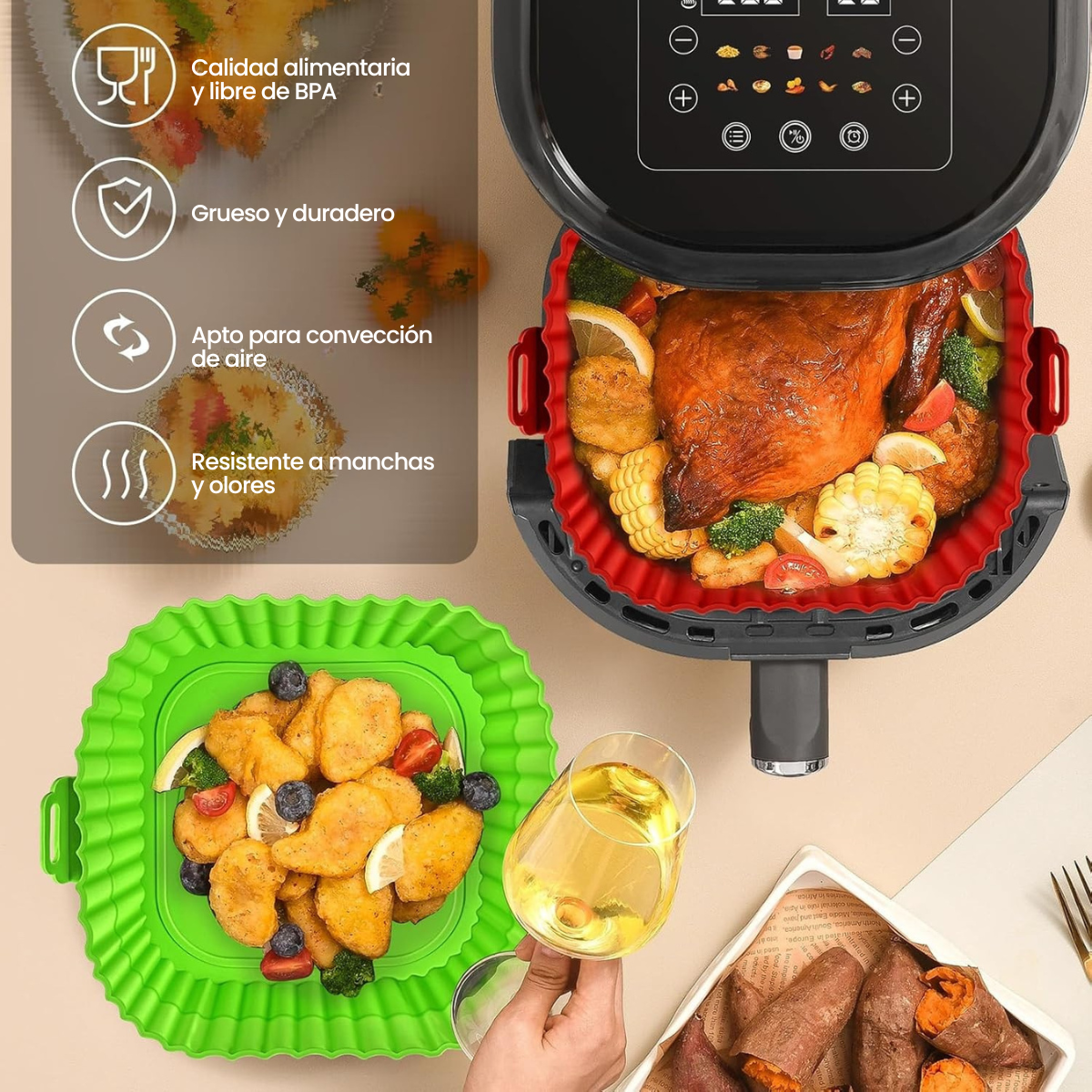 Molde / bandeja de Silicona para Air Fryer (pack de 3) – Antiadherente, Reutilizable y Fácil de Limpiar
